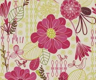 Free Retro Floral Pattern Seamless Background Vector