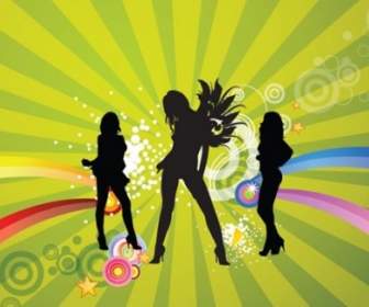 Free Silhouettes Of Dancing Girls With Abstract Background Vector Illustration