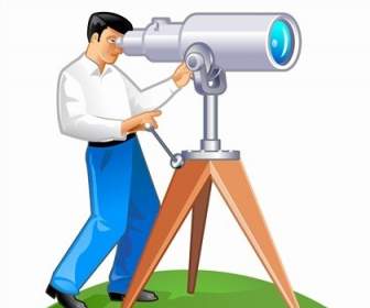 免费矢量图形一男子用他的望远镜