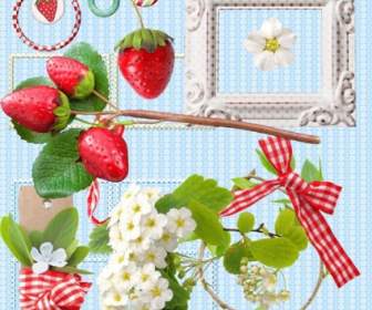 Fresh Strawberries And Photo Frames Psd Layered
