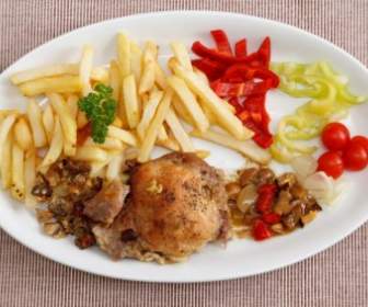 Fries Meat And Vegetable