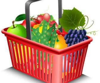 Frutta E Verdura E Vettore Di Cesto Dello Shopping
