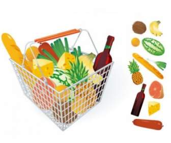 Fruits Et Légumes Et Vecteur De Panier Shopping