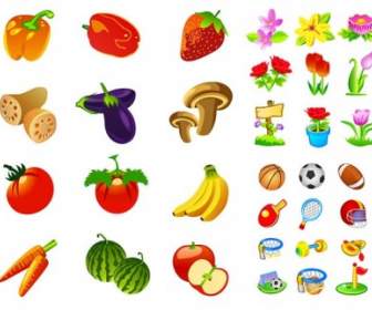 果物や野菜のモーター花アイコンのベクトル
