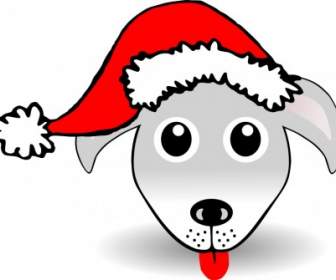 Funny Dog Face Grey Cartoon With Santa Claus Hat