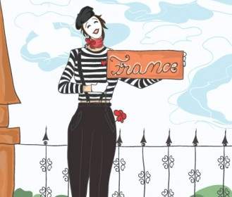 Funny Doodles With Mime Vector Background