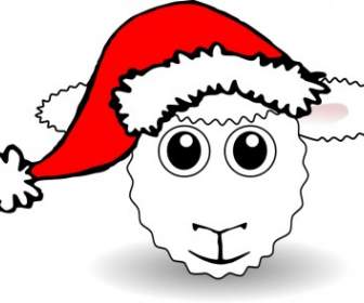 Funny Sheep Face White Cartoon With Santa Claus Hat