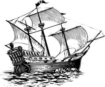 クリップアートのガレオン船の帆を船します。