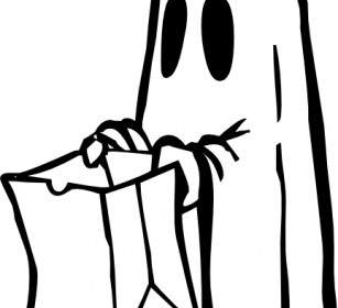 Ghost With Bag Black And White Clip Art