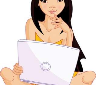 Girl And Computer Vector