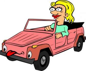 자동차 만화 클립 아트를 운전 하는 여자