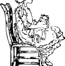 上の椅子のクリップアートを座っている少女