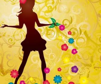Girl With Flowers Vector Illustration