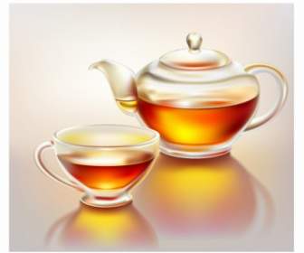 玻璃茶壺和杯子與茶
