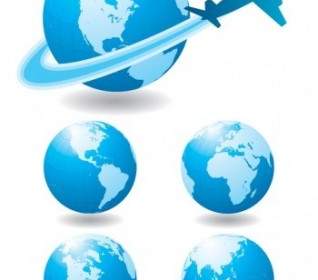 Globe And Airplane Vector Blue Marbel Vector Design