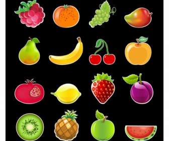 Conjunto De Iconos De Frutas Brillante