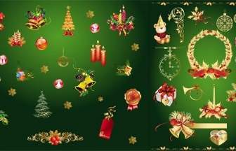 Gli Elementi Decorativi Natale Oro Vettoriale