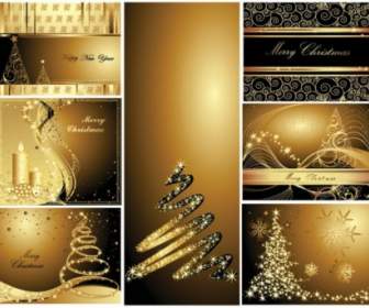 Gold Christmas Postcards Vector