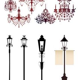 Gorgeous Chandelier Lights Silhouette Vector