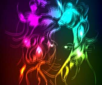 Gorgeous Neon Beauty Silhouette Vector