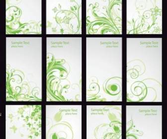Yeşil çiçekli Kart Vektör Set