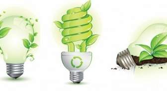 녹색 잎과 에너지 절약 램프 벡터