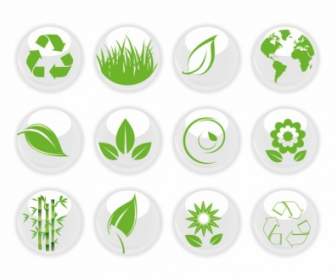 Green Nature On White Icons
