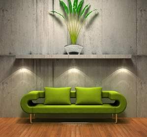 Green Sofa With The Old Wall Picture