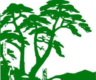 緑の木々 のシルエットのクリップアート