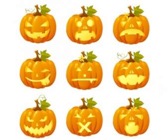 Halloween Kürbis Kopf Vektor Emoticons