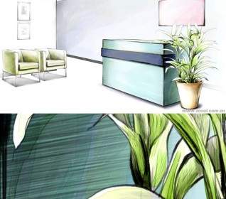 Handpainted Style Interior Decoration Psd Layered Images