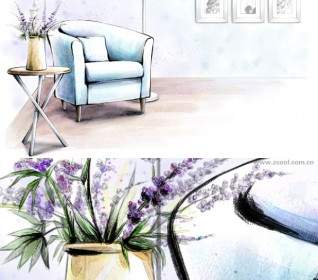 Handpainted Style Interior Decoration Psd Layered Pictures