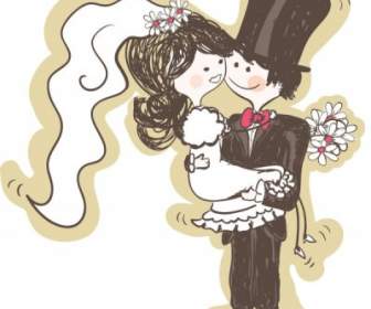 Handpainted Version Of The Bride And Groom Vector