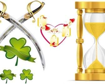 Heart Shaped Leaves And Funnel Knife Vector Material