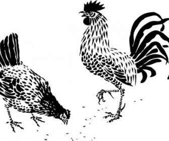 鶏とオンドリのクリップアート