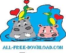 Hippopotames Et Oiseaux Amoureux
