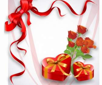 Holiday Background With Red Heartshaped Gift Box And Rose