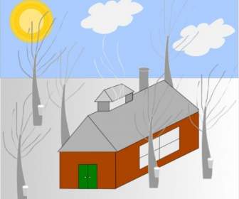 家の木太陽雪クリップ アート