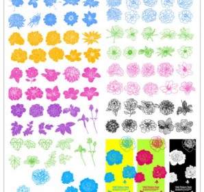 Tinta Bunga Vektor Garis Rancangan