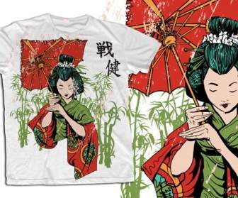 Plantilla De Geisha Japonesa Vector T Shirt
