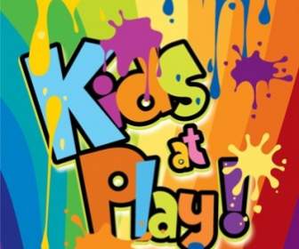Kinder In Der Spiel-Hintergrund-Farbe Der Tinte Vergossen Wordart