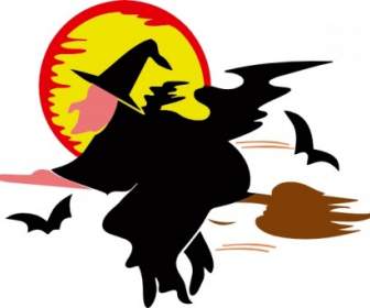 Lakeside Witch Over Harvest Moon Clip Art