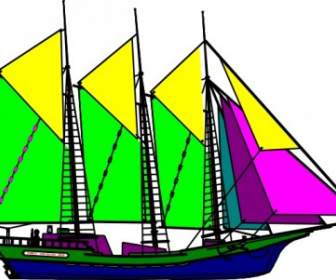 Large Sailing Ship Yellow Purple Clip Art