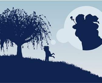 Large Trees Couple Silhouette Vector