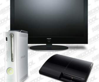 液晶テレビの Ps3 Xbox360 ゲーム コンソール アイコンの Psd ファイル階層