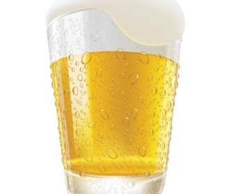 ベクトル グラフィックのリアルな飲むビールとビールの泡