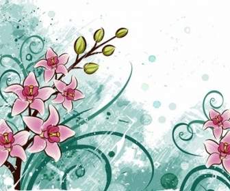 Lily Flowers With Grunge Floral Background