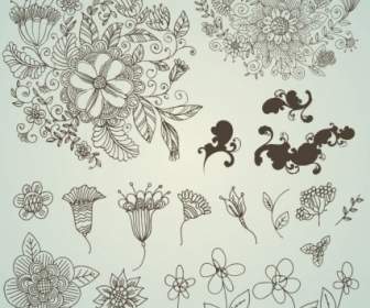 Strichzeichnung Blumen Muster Vektor