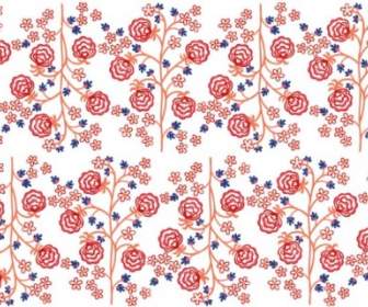 Lines Of Small Trees And Flowers Handpainted Background Vector