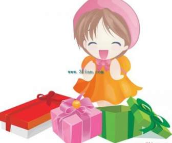 Little Girl Gift Boxes Vector